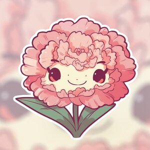 Etiqueta engomada linda del clavel de Kawaii de la flor de nacimiento de enero / etiqueta engomada del ordenador portátil / etiqueta engomada de la botella de agua / etiqueta engomada del mes de nacimiento