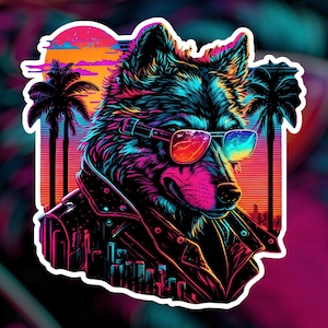 Synthwave Wolf Sticker | Vaporwave Sticker