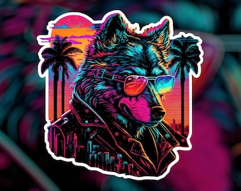 Synthwave Wolf Sticker | Vaporwave Sticker