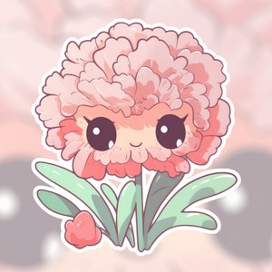 Etiqueta engomada linda del clavel de Kawaii de la flor de nacimiento de enero / etiqueta engomada del ordenador portátil / etiqueta engomada de la botella de agua / etiqueta engomada del mes de nacimiento