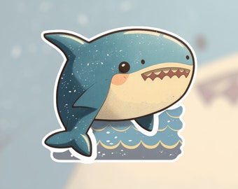 Etiqueta engomada linda del tiburón de Kawaii / Etiqueta engomada animal / Etiqueta engomada del ordenador portátil / Etiqueta engomada de la botella de agua