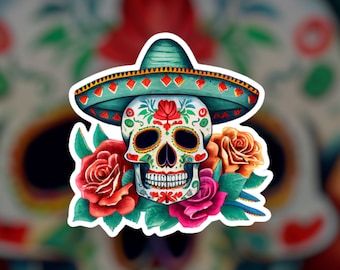 Autocollant mexicain de crâne de sucre | Autocollant Dias De Los Muertos | Dias De Los Muertos Art |