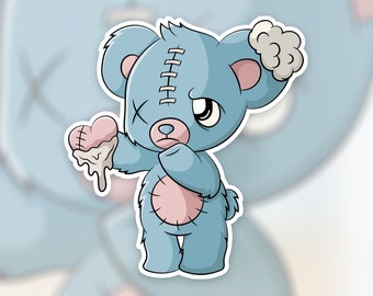 Kuslig kawaii nallebjörn klistermärke | Pastell goth kawaii klistermärke