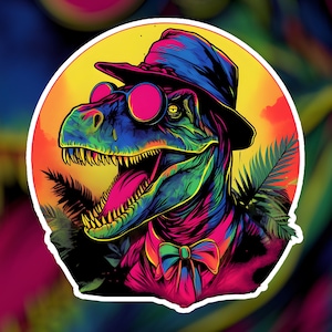 Synthwave Dinosaur Sticker | Vaporwave Sticker