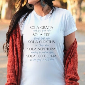 Christian 5 solas shirt reformed theology t shirt bible study gift tee Reformation Day shirt Biblical Christian apparel t shirt theologian