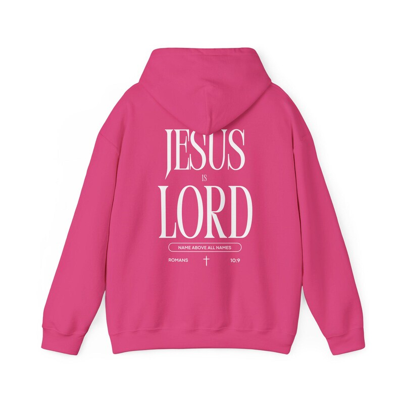 Sudadera con capucha y versículo bíblico "Jesús es el Señor" (Romanos 10:9) para hombre imagen 9