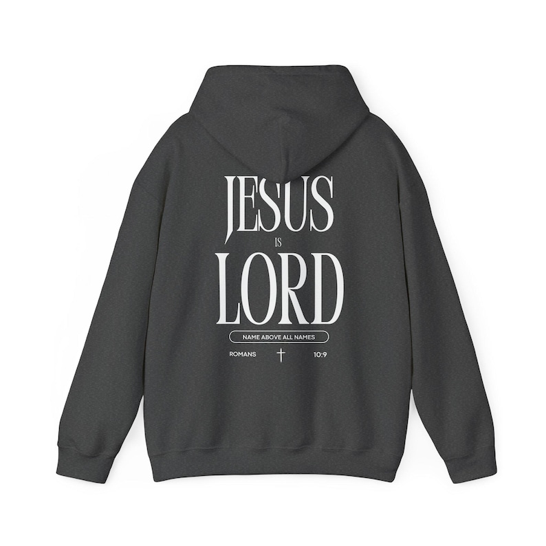 Sudadera con capucha y versículo bíblico "Jesús es el Señor" (Romanos 10:9) para hombre imagen 5