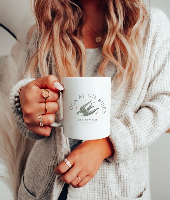 Christian bible verse mug bible study gift mug for her biblical woman mug Matthew 6:26 mug Look at the birds mug bible Christian gift mug