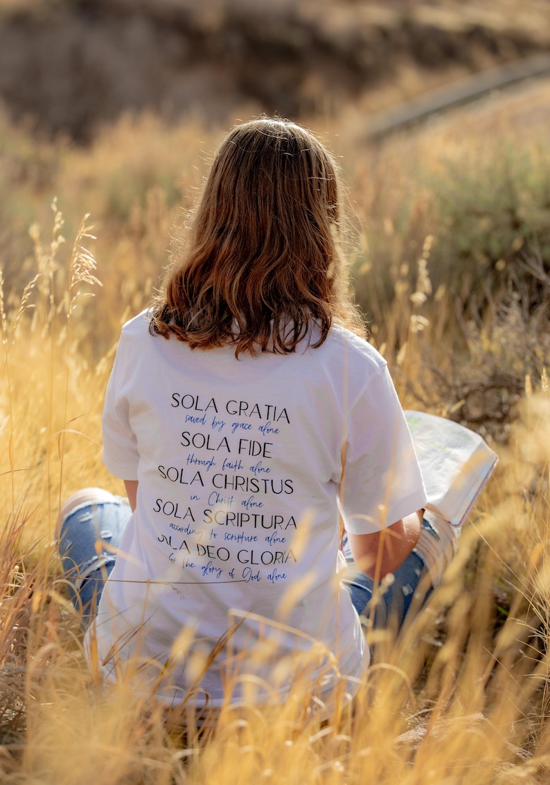 Christian 5 solas shirt reformed theology t shirt bible study gift tee Reformation Day shirt Biblical Christian apparel t shirt theologian image 1