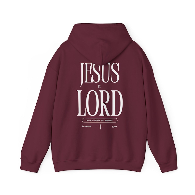 Sudadera con capucha y versículo bíblico "Jesús es el Señor" (Romanos 10:9) para hombre imagen 3