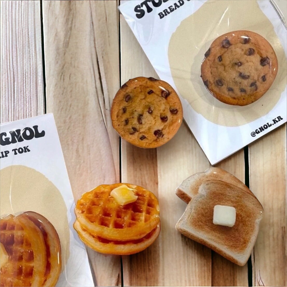 Food Phone Grip Holder / Waffle / Cookie / Toast / Croissant / Stacked