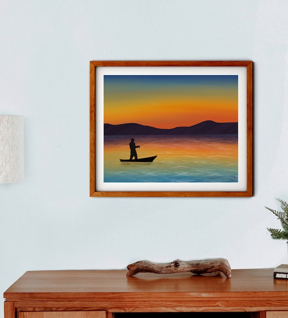 Poster Grand Format A0 - Pêche Au Coucher De Soleil - Art Mural