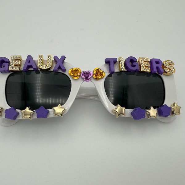 Louisiana State Inspired Sunglasses, Graduation Gift, Tailgate Accessory, Tigers Shades, Personalized College Gift, College Bed Party