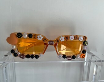 Joe Burrow Orange & Purple Rose-colored Square Lens Gold Frame