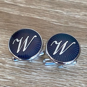 W Initial Script Cufflinks Set in Enamel