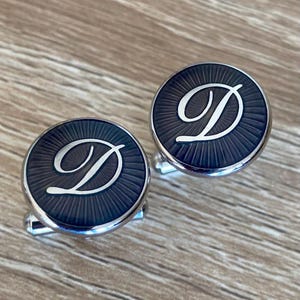 D Initial Script Cufflinks Set in Enamel