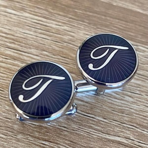 T Initial Script Cufflinks Set in Enamel
