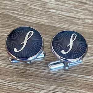 S Initial Script Cufflinks Set in Enamel