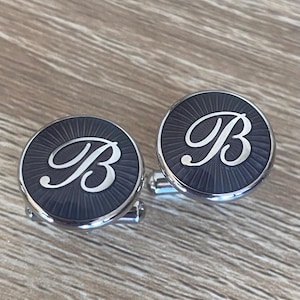 B Initial Script Cufflinks Set in Enamel