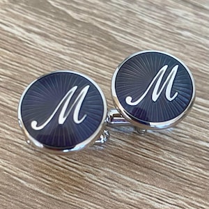 M Initial Script Cufflinks Set in Enamel