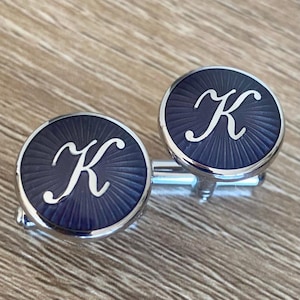 K Initial Script Cufflinks Set in Enamel