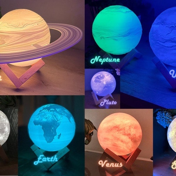 3D Printed Moon/Planet LED Light Lamp | For bedside, room, living area, office, gaming setups, as a nightlight, or just for some Space Vibes