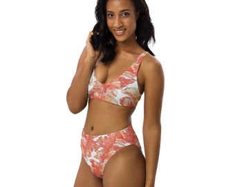 Bikini taille haute recyclé Tropical