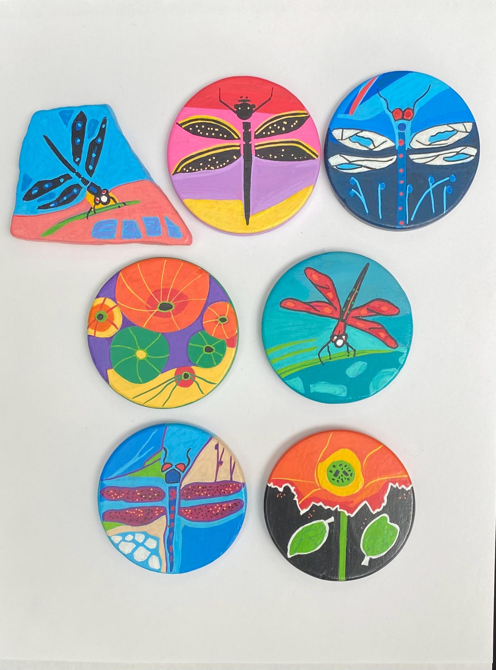 Stone Paperweights Painted Stone Paperweight: Abstract Nasturtiums and Dragonflies - Etsy