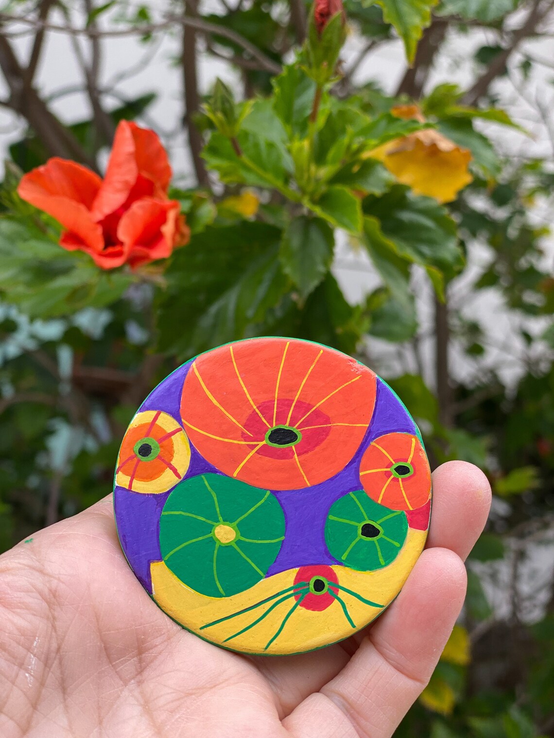 Stone Paperweights Painted Stone Paperweight: Abstract Nasturtiums and Dragonflies - Etsy