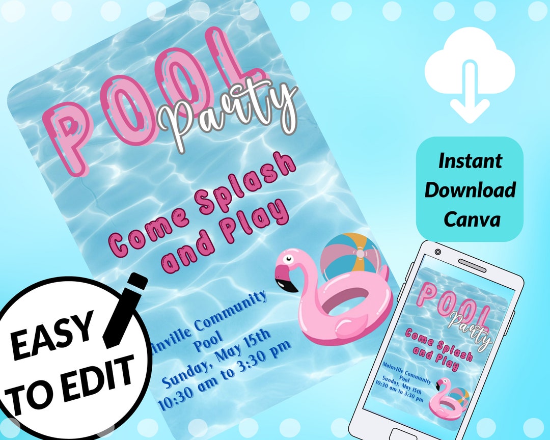 Pool Party Invitation, Editable Template (digital Download) - Etsy
