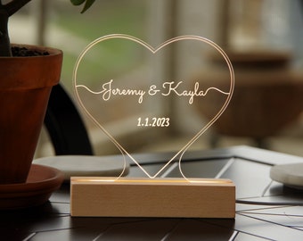 Personalized Engraved Acrylic Light Up Sign - Heart - Custom LED Weddings, Anniversary, Home Decor, & Night Light - by PlasticSlice