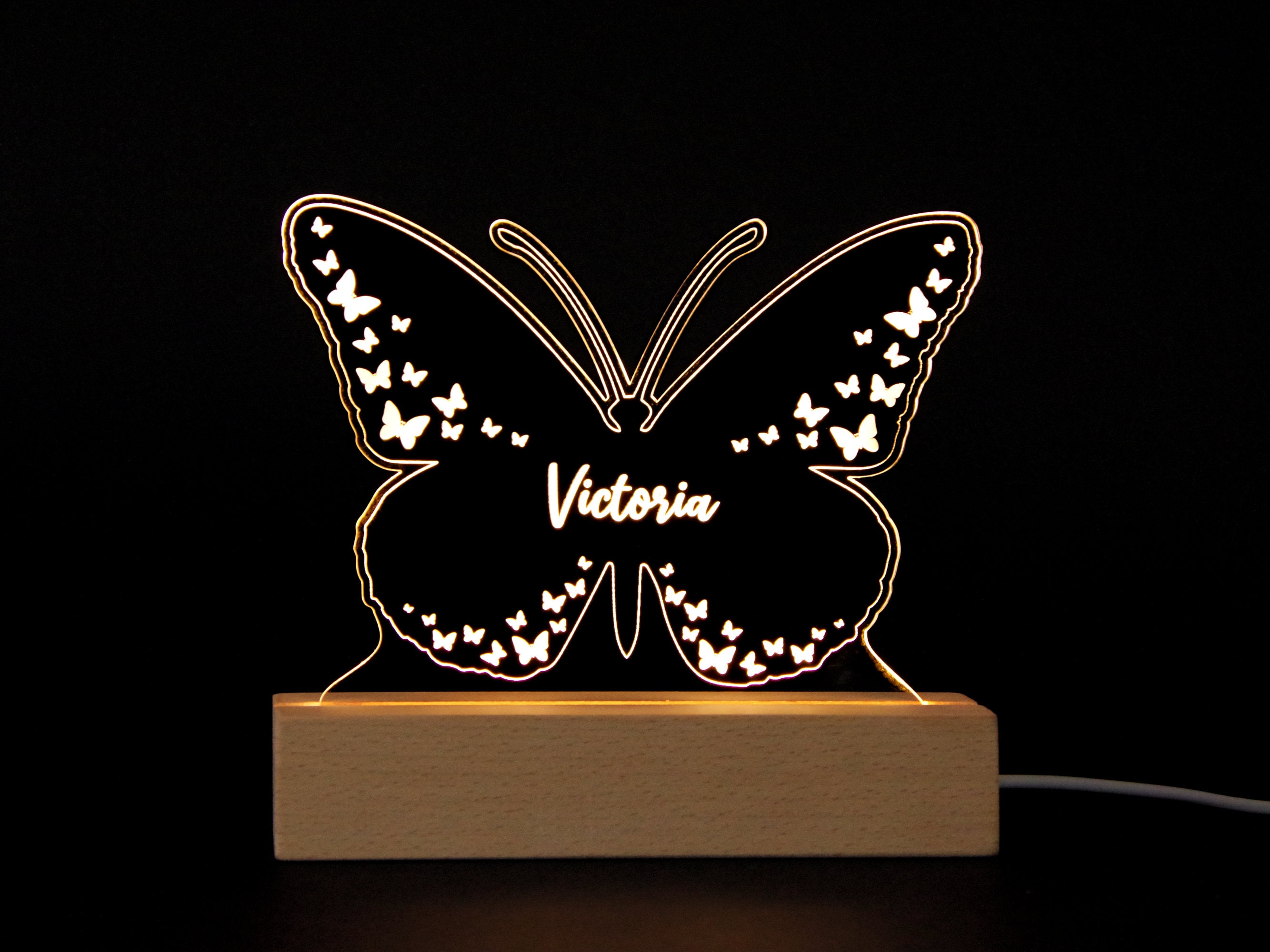 Personalized Engraved Acrylic Light up Sign Butterfly Base Custom LED ...