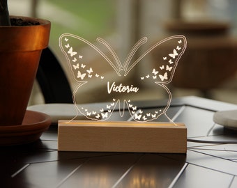 Personalized Engraved Acrylic Light Up Sign - Butterfly Base- Custom LED Night Light, Nursery, Kids, Baby Shower - by PlasticSlice