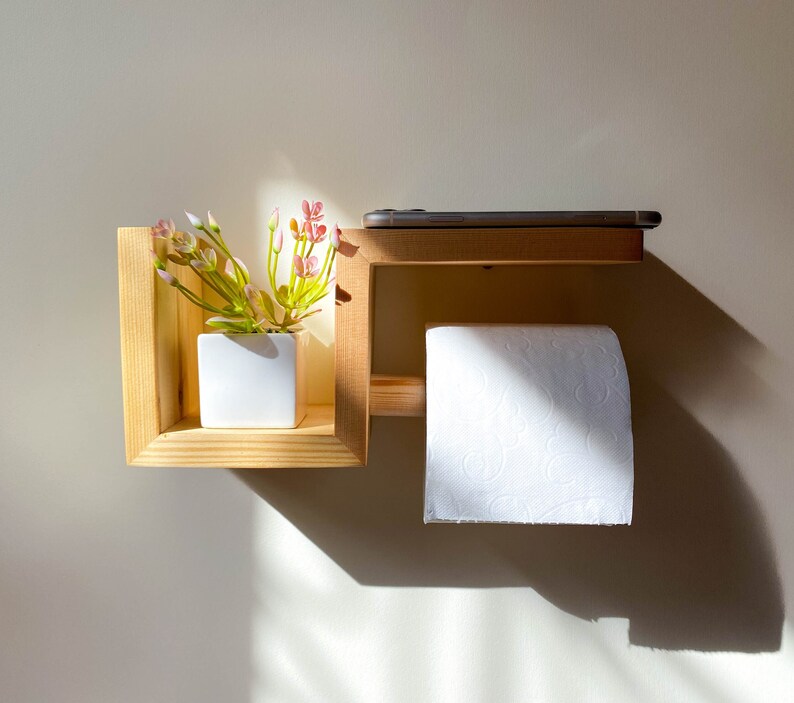 Toilet Roll Holder in Pine Bathroom Shelve PAPEREY Etsy
