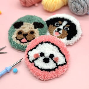 Kit de bricolaje para posavasos con forma de perro, artesanía con aguja perforadora, patrón de animales, bordado de lana, regalo hecho a mano