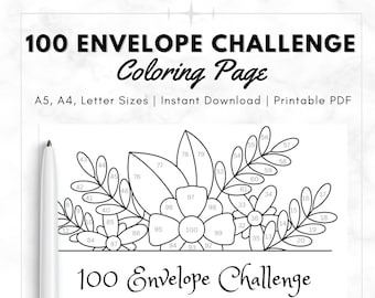 100 Envelope Challenge Printable | Instant Download | Printable PDF | Money Savings Challenge | Coloring Page | Savings Tracker