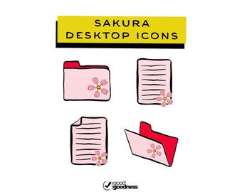 Icone per desktop con fiori di ciliegio Sakura / Icone per documenti e cartelle per Windows e Mac / disegnate dall'artista