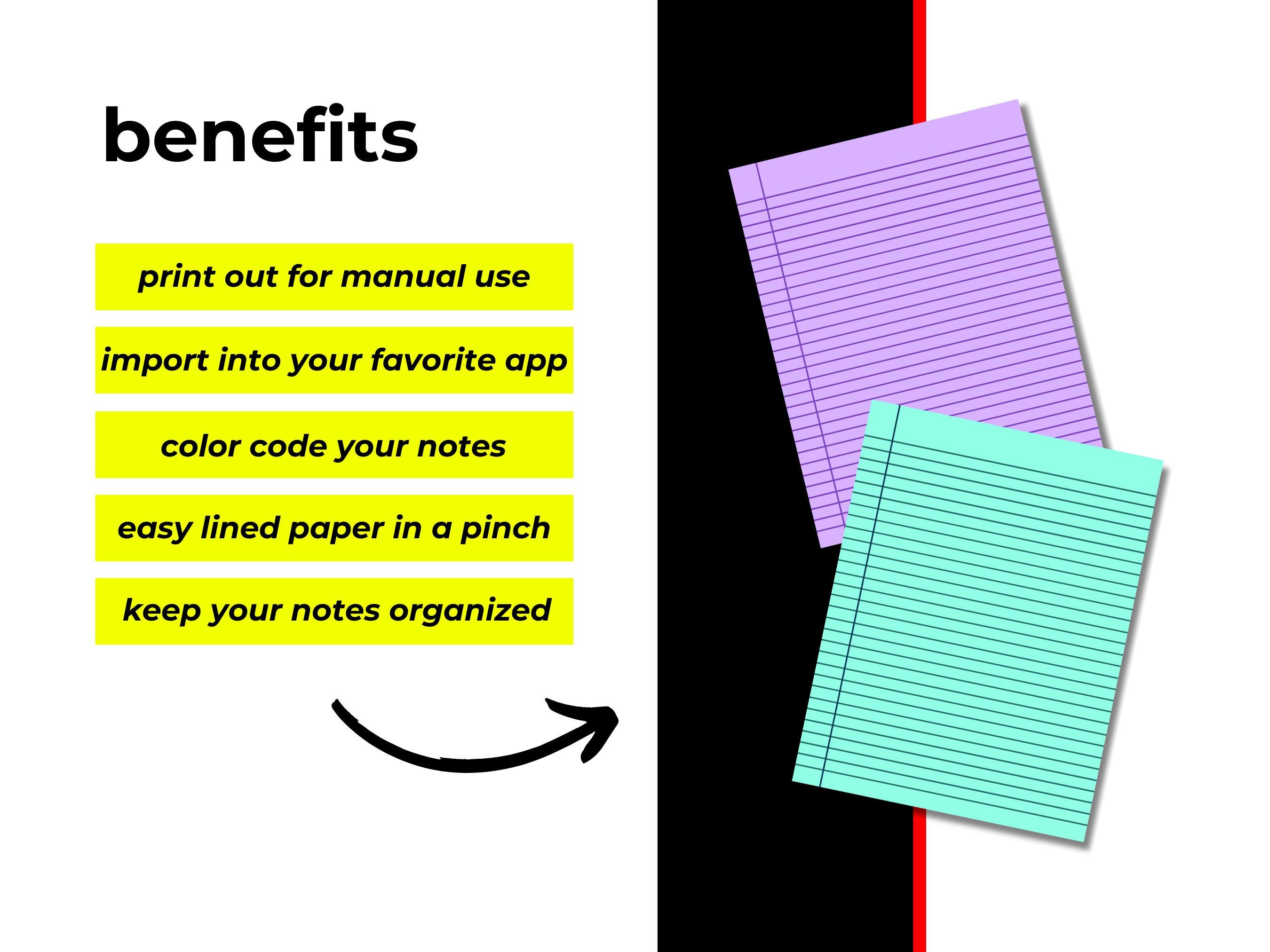 Redline Paper Set Printable Lined Paper Set | Colorful College Ruled | 5 Unique Colors - Etsy