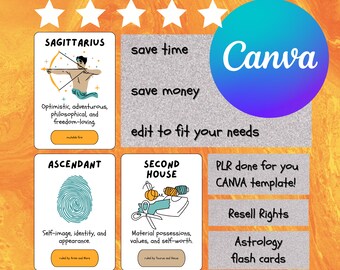 Schede didattiche di astrologia / Modello Canva / Download digitale / PLR / Pronto all'uso / Carte zodiacali / Spiritualità / Diritti di rivendita / Risorse