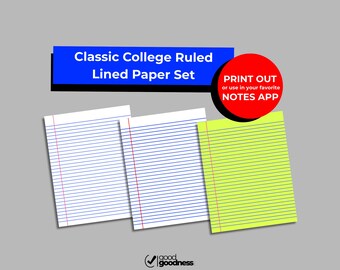 Set di carta a righe stampabile / Colori classici a righe universitarie / originale tenue, audace e giallo