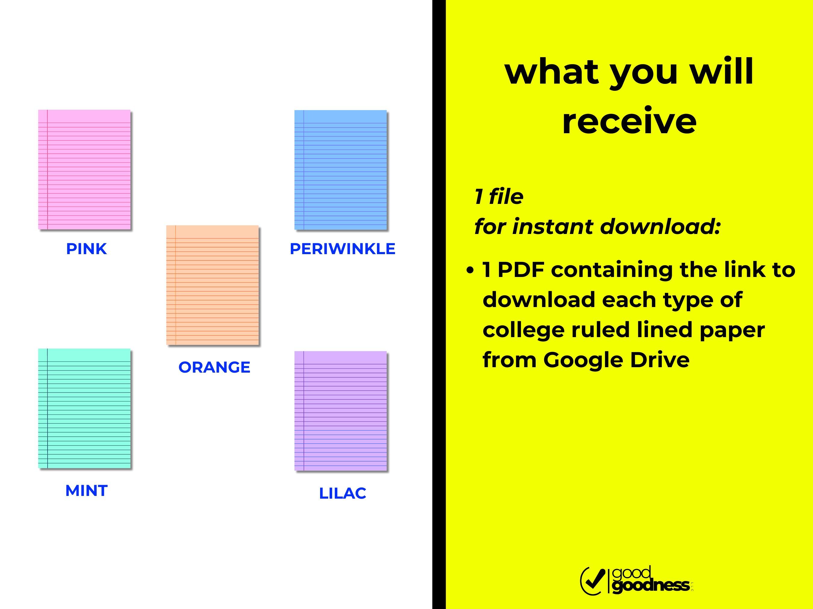 Redline Paper Set Colorful Wide Ruled Lined Paper Set | 5 Unique Colors (digital Download ...