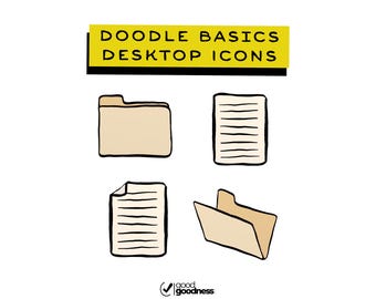 Icone desktop Doodle Basics / Icone semplici per documenti e cartelle per Windows e Mac / disegnate dall'artista