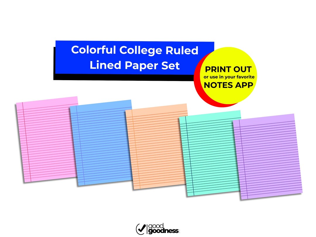 Redline Paper Set Printable Lined Paper Set | Colorful College Ruled | 5 Unique Colors - Etsy