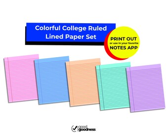 Set di carta a righe stampabile / Carta colorata a righe / 5 colori unici