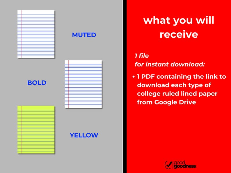 Paper Ruling Types Printable Lined Paper Set | College Ruled Classic Colors | Original ...
