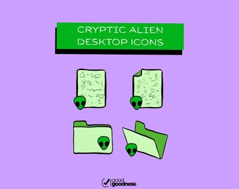 Icone desktop aliene enigmatiche / Icone per cartelle e documenti per Windows e Mac / disegnate dall'artista