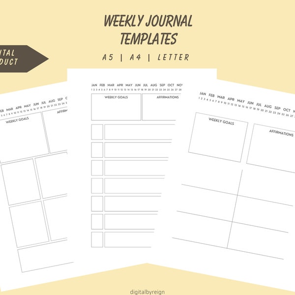Weekly Journal Template, Daily Journal, Bullet Journal, Digital Template, Printable, A5, A4, US LETTER