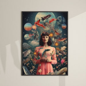 The Woman In Pink | Vintage Style Collage | Unique and Bizarre Art Poster | Weird AI Art | Premium Poster | Matte Finish