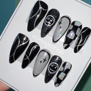 Jungkook Core Press Ons || BTS nails || Black nails || Korean nails || BTS press ons || Glitter Nails || Chrome Nails || Kpop nails