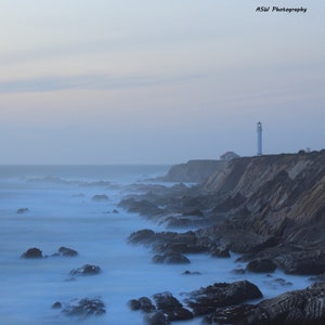 Lighthouse View Landscape Photography, Blue tone Art Print, Glossy Paper, Coastal Seascape Photo, Wall Art, Wall Hanging